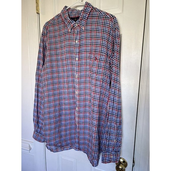 Men’s Polo Ralph Lauren Red White Blue 100% Linen Button Down Shirt Size XL - Picture 3 of 13